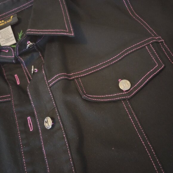 Casual Western Style 3pc Pant Set sz M Black w Pink Floral Embroidery - Picture 7 of 16